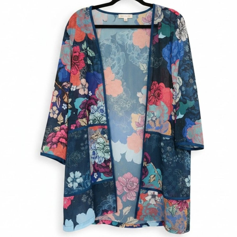 Soft Surroundings Floral Renature Topper Kimono Robe Large Boho Cardigan Sheer